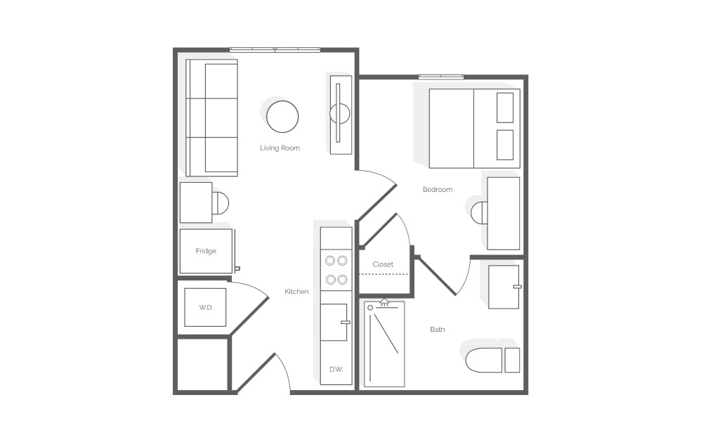 A1 - 1 bedroom floorplan layout with 1 bathroom and 364 square feet (2D)